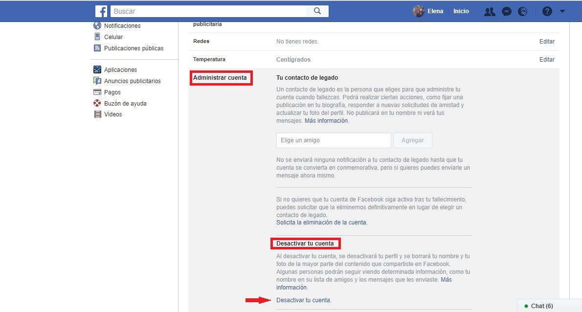 Como se desactiva facebook