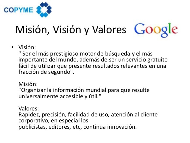 Mision vision y valores de google