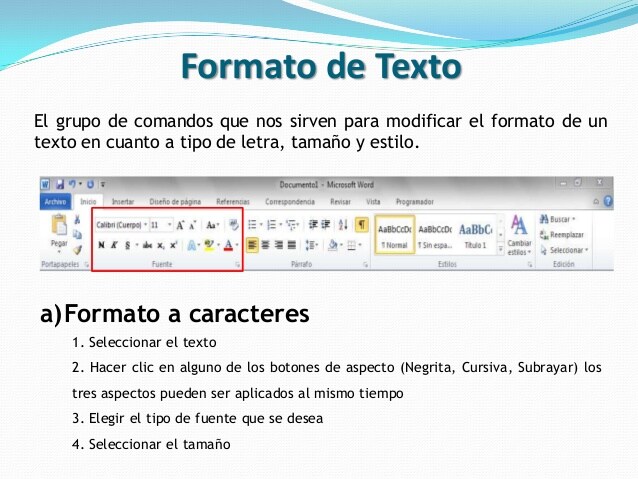 Formato de texto en word